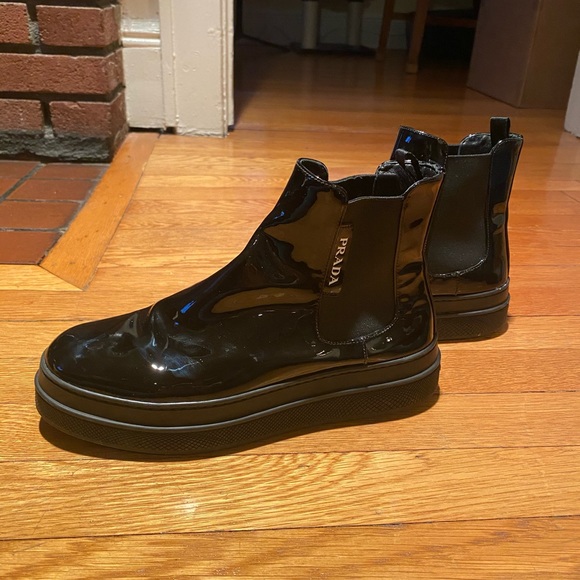 Prada Patent Leather Chelsea Boots sz 37.5 - Picture 2 of 7